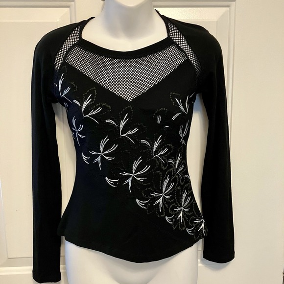 Adam Pour Eve Tops - Vintage Adam pour Eve Paris Small Black Mesh Embroidered Whimsigoth Witchy Shirt